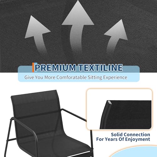 4 Piece Patio Conversation Set Textilene, Outdoor Conversation Set with Single Chairs and Glass Top Coffee Table, One Love Seat, Two Single Chairs and One Table - Thumbnail 6