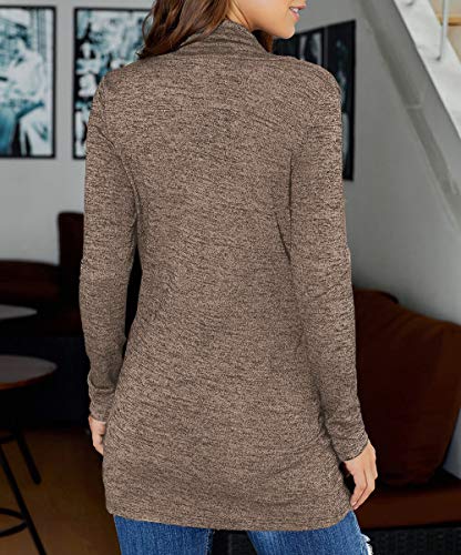 KIRUNDO 2019 Winter Women’s Long Sleeves Pullover Zipper Cowl Neck Tops Solid Color Sporty Sweatshirts (Medium, Brown)