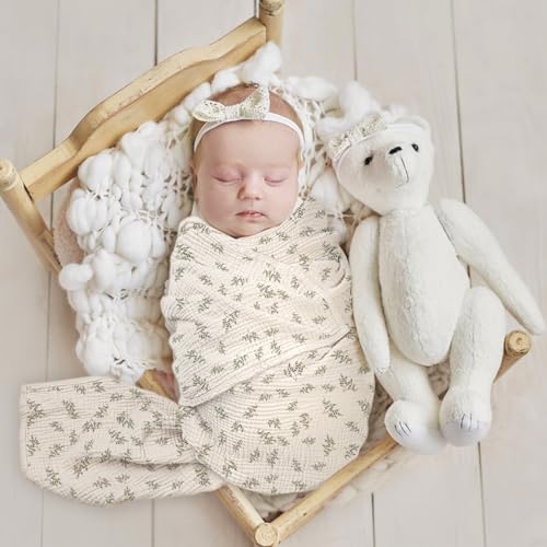 Image of lulumoon Baby Muslin Swaddle Blankets: Soft Receiving Blanket for Newborn - Cotton Swaddling Blanket for Neutral 2Pack(Leaf Autumn)