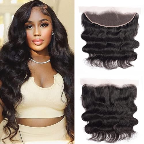 Image of Body Wave 13x4 Ear to Ear Lace Frontal Closure 18 Inch 100% Unprocessed Brazilian Virgin Human Hair Lace Frontal Closure Bleached Knots 180% Density Pre Plucked With Baby Hair Natural Color