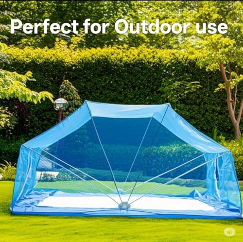 Image of Elegant Premium Cotton Mosquito Net for King Size Bed(6x7 Feet Blue) | Foldable Machhardani with High-Density Mesh & Washable | 360* Protaction from Mosquito
