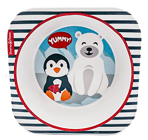 Primo Passi Bamboo Bowls for Kids - Easy to Clean Eco Friendly, Non Toxic BPA Free, Dishwasher Safe, Perfect Size Toddler Bowls (Winter Friends)