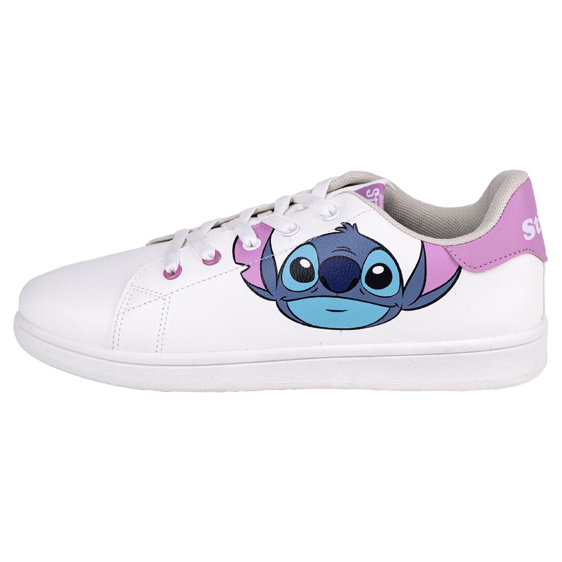 Stitch Trainers - White, Pink and Blue - UK Size 13.5 JNR - Laced Polyester Trainers with PVC Sole - Original Product Designed in Spain