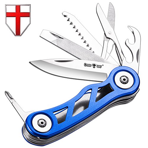 Multi Function Army Knife - Compact Blue Skeleton Multi Purpose Folding Pocket Knife Mini Utility Tool - Swiss Style Knife Classic Blade, Can Opener, Saw - Grand Way 33014