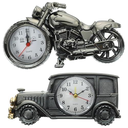 KESYOO 2個 ビンテージモーターサイクル クラシックカー形状目覚まし時計 コンパクトで便利なテーブルクロック おしゃれな部屋装飾用 電池