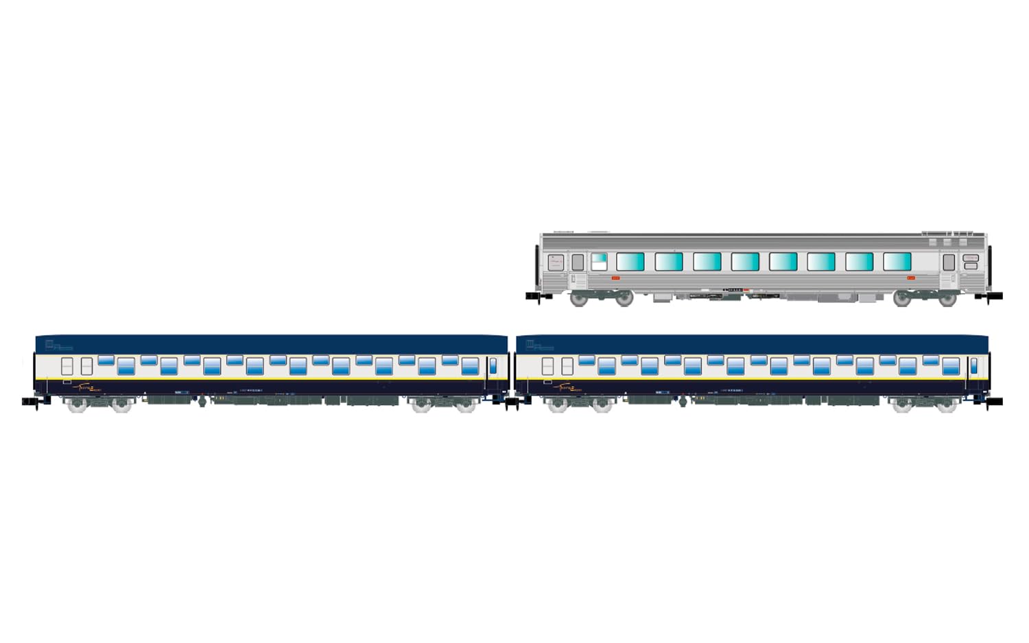 Arnold HN4474 SNCF, 3-unit pack "Train Expo", set 1, 2 x T2 sleeping coach + bar coach, ep. VI Passenger Coaches