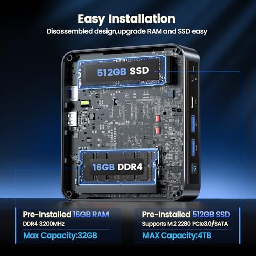 Trycoo WI6 Mini PC Computers Alder Lake N100, 16GB DDR4 512GB SSD, Desktop Mini Computer with Type-C, Dual HDMI, RJ45 LAN Ethernet, 4K Triple Display, WiFi5, BT4.2 by Trycoo - Image 3