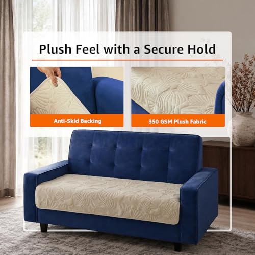 Image of Amazon Basics - Velvet Quilted Make Your Own Sofa Cover |70 x 120 cm|Microfiber Sofa Slipcover (Damask,Cream, 2 Seater)