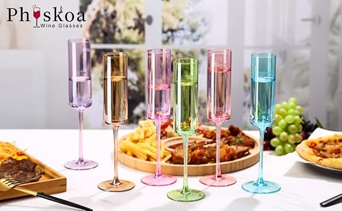 Physkoa Colorful Champagne Flutes Set Of 6 -Weddings And Engagement Parties - Colored Champagne Glasses With Stems - Bride And Groom Champagne Flutes - Color Champagne Glass Collection-6.5Oz #TOP3