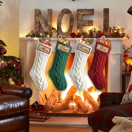 Weldomcor 4 Pcs Christmas Stockings Large 18 Inch Cable Knit Xmas Stockings Unique Burgundy Knit - Image 4