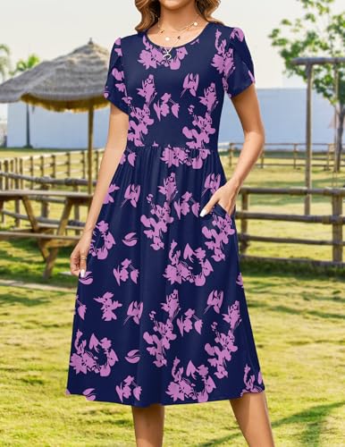 Image of Zeagoo Womens Summer Dresses Casual Aline Midi Dress Short Sleeve Floral Tshirt Dress Flowy Beach Sundresses with Pockets