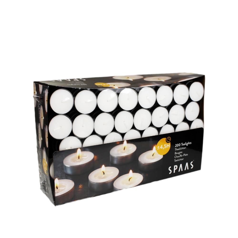 Spaas Tealights Box x200, 4.5 Hours, White