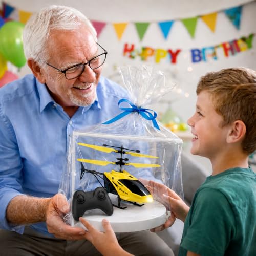 Image of KIDZYMON RC Helicopter with Hand Gravity Sensor, Flying Remote Control Helicopter Toy, Chargeble, 3D Light & Safety Sensor for Kids Age 4+ Years I Pack of 1 (Yellow Black Remote)