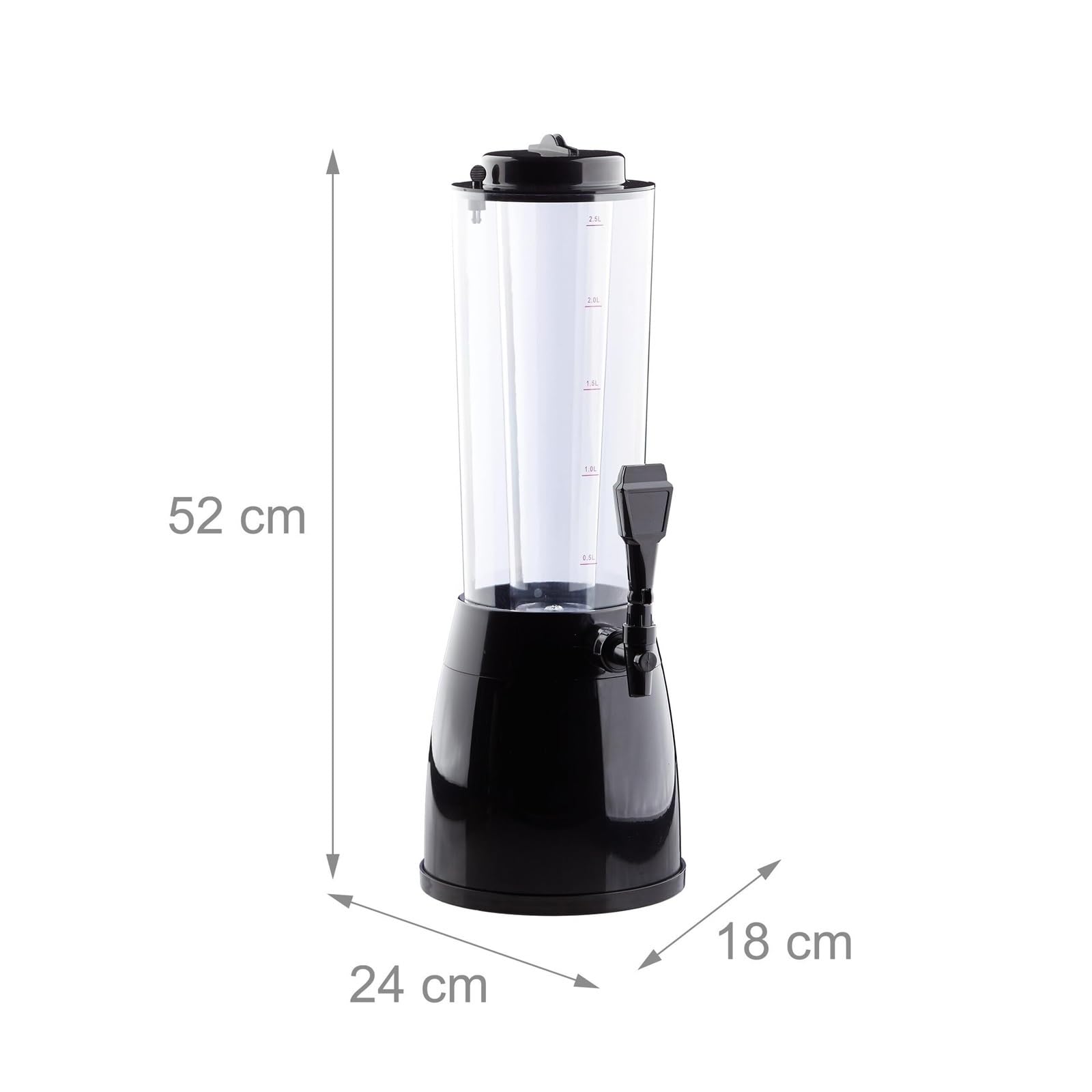 Szklany dzbanek do napojów z wkładem lodowym, Czarny dozownik soku do piwa o pojemności 2,5 l, 18 x 52 cm, z plastikowym kranem chłodzącym