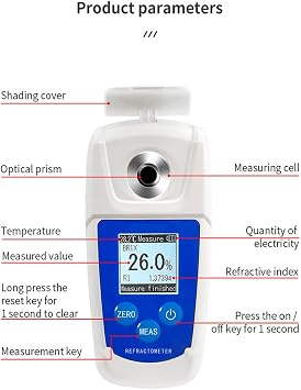 Digital Brix Refractometer Brix Meter, Fruit Sugar Meter, Automatic Temperature Compensation, for Juice, Beverage, Dessert