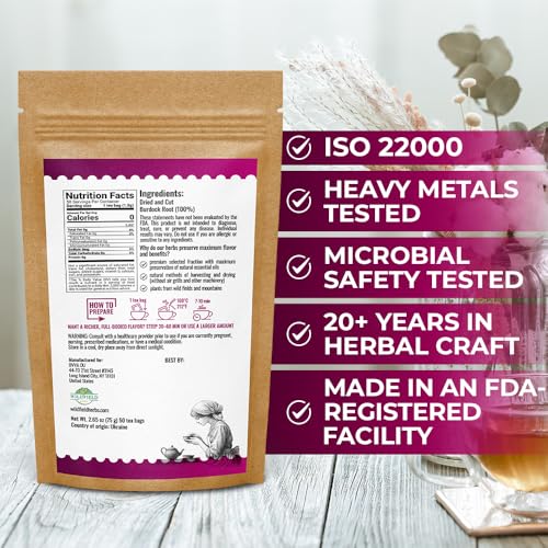 Image of Wildfield Herbs 50 Bags Burdock Root Tea Herb Dried Burdock Root Tea Herb (Arctium Lappa Root) - 50 Count 1.5g Bags Bardana