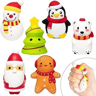 BeYumi 6 Packs Christmas Squeeze Slow Rising Toys, Santa Claus, Christmas Tree, Gingerbread, Snowman, Penguin, White Bear, Soft Scented Squeeze Decompression Stress Relief Toys for Kids Party Favor