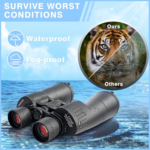 Image of UHD 12x60 Stargazing Long Range Binoculars Waterproof with Clear Vision BAK4 Prism Lens&Adapter,Fogproof Zoom High Powered Binocular Gift for Adults Moon Watching Bird Watching Scenery Wildlife View