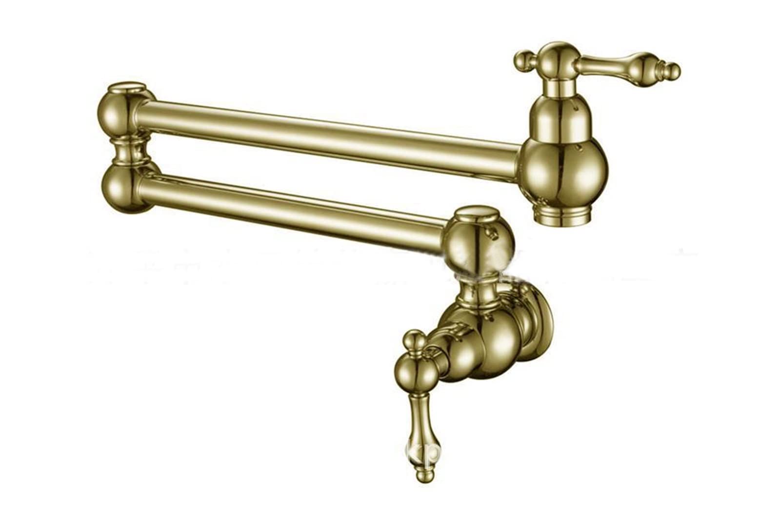 Cudtapi Brushed Gold Bathroom Faucet Brass Kitchen Faucet Single Handle Pot Filler Swing Spout Wall Mount Cold Bathroom Chrome Tap(Brushed Gold)