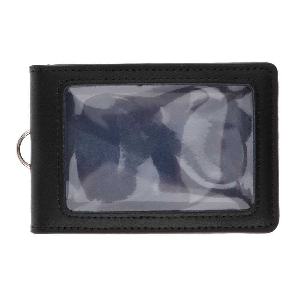 PU Leather Double Cards Vertical Style ID Business Badge Holders Black