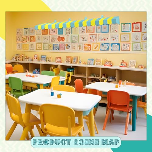 Image of Boao 4 Pcs 3D Cardboard Awning Decor,Yellow and Green,Striped Style | Paper Awning, Circus Carnival Theme, For Bulletin Board, Lemonade Stand, Bakery & Ice Cream Truck, Wall Window Backdrop