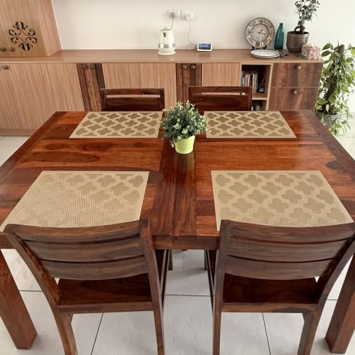 Image of Livmodern Premium Dining Table Mats for 6 Seater | Woven PVC Placemats | Anti Skid & Moderate Heat Resistant | Washable & Wipeable Set of 6 - Golden Clover