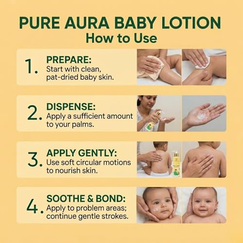 Image of Pure Aura Baby Lotion for Itching & Eczema Relief 200ml - Doctor Recommended Ayurvedic Baby Moisturizer for Newborns & Kids | Chemical-Free Daily Hydration Care