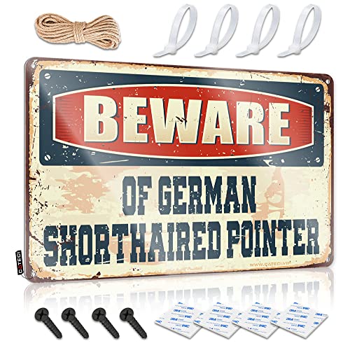 Letrero de metal para colgar en la pared, diseño de animales de granja para exteriores, con texto en inglés 'Beware of German de pelo corto' para decoración de pared (tamaño: 30 x 40 cm)