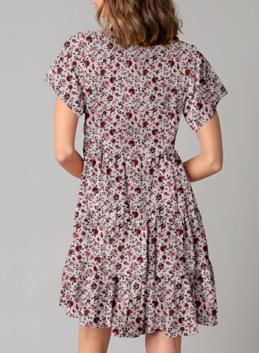 Image of Dokotoo Womens Summer Casual Boho Floral Dresses 2026 V Neck Short Sleeve Sundresses Flowy Swing A-Line Mini Dress