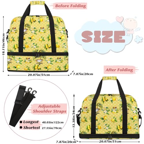 Yellow Dwarf Fruit Lemon Travel Duffel Bags for Women & Men Large Sports Gym Bags Foldie Weekender Overnight Bag Carry On Tote Bag With Shoe Compartment Personal Item Bag for Travel Sports Gym2