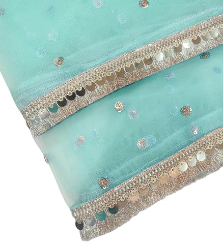 Image of Navti Creations Women's Lightweight Net Dupatta With Sequence Embroidery & Kiran Border (Length 2.25m)