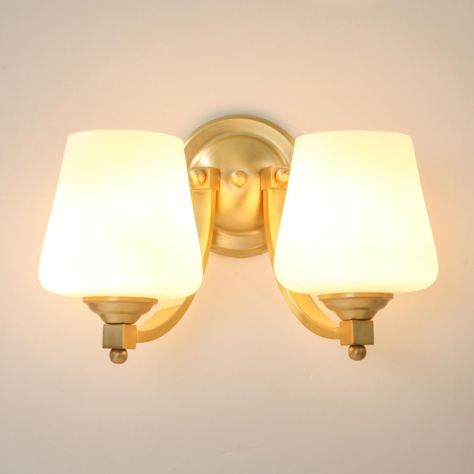 SXWNBIFH White Glass Wall Sconce, Matte Brushed Antique Brass Finish Wall-Mounted Lamp E27 Hardwired Indoor Wall Light Fixtures for Bedroom Bathroom Hallway Living Room Decor(Large)