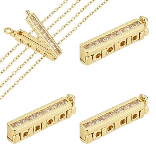 OLYCRAFT 4Pcs Rows Necklace Shortener for Thin Chains Golden Necklace Shortening Clasps Brass Cubic Zirconia Shortener Clasp Shorteners Push Clasps for Shorting and Layer Chain Necklace Jewelry