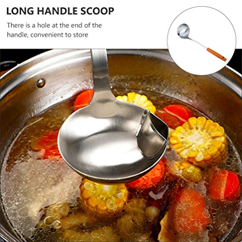 Hemoton Concha de sopa de aço inoxidável separadora de óleo gordura com cabo de madeira, separador d