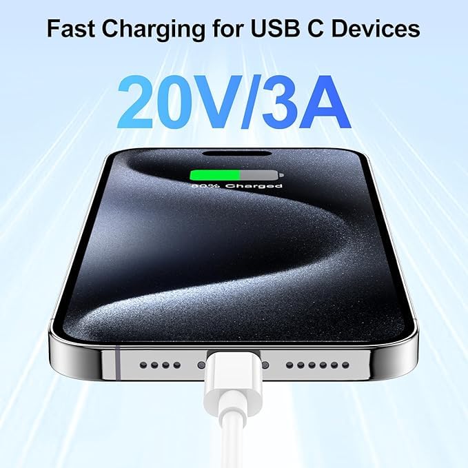 Long USB C to Type C Charger Cable 10ft, 10 Foot USB-C to C Fast Charging Power Cord 10 feet for Apple iPhone air/17/16/16e/15/15 Pro Max/Plus,iPad Pro/air/mini/ 12.9/11/10, 6/5/4/3/2/1 Generation