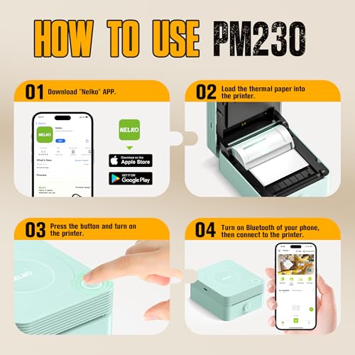 Nelko Impressora de adesivos, PM230 Mini Impressora Bluetooth Portabel Maker de adesivos com 1 rolo