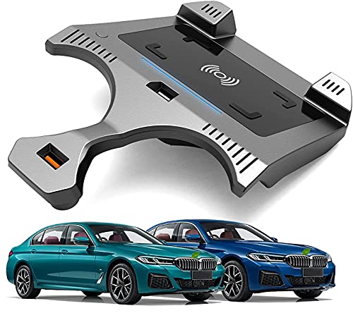 Car Wireless Charging Board,for 5 Series G30 G31 2018 2019 2020 2021 All Models Accessories Wireless Car Charger with QC3.0 USB Qi 15W MAX Vehicle Wireless Charging pad