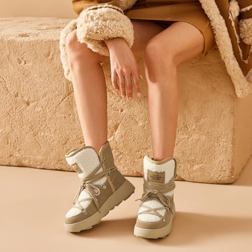 BEAU TODAY Snow Boots for Women, Suede Fur Womens Platform Boots Anti-Slip Lace Up Round Toe Ankle Boots Comfort Outdoor Walking Winter Shoes2