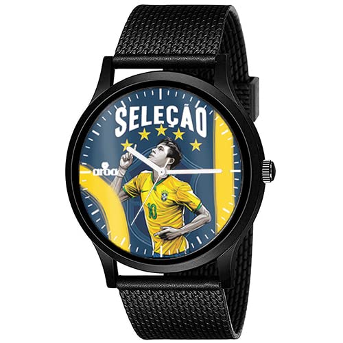 AROA Watch New Watch for Selecao Neymar JR Men Black Metal Type Rubber Analog Watch Blue Dial for Men Stylish Watch for Boys (B0C1ZX1BSM) Amazon Price History, Amazon Price Tracker