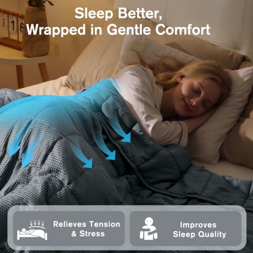 Image of Cooling Weighted Blanket for Adults, 15lbs 48 x 72 for Summer | Cozy and Breathable Waffle; Soft; Machine Washable; Filled with Glass Beads; Heavy Throw for Hot Sleepers in Bed; Dark Grey