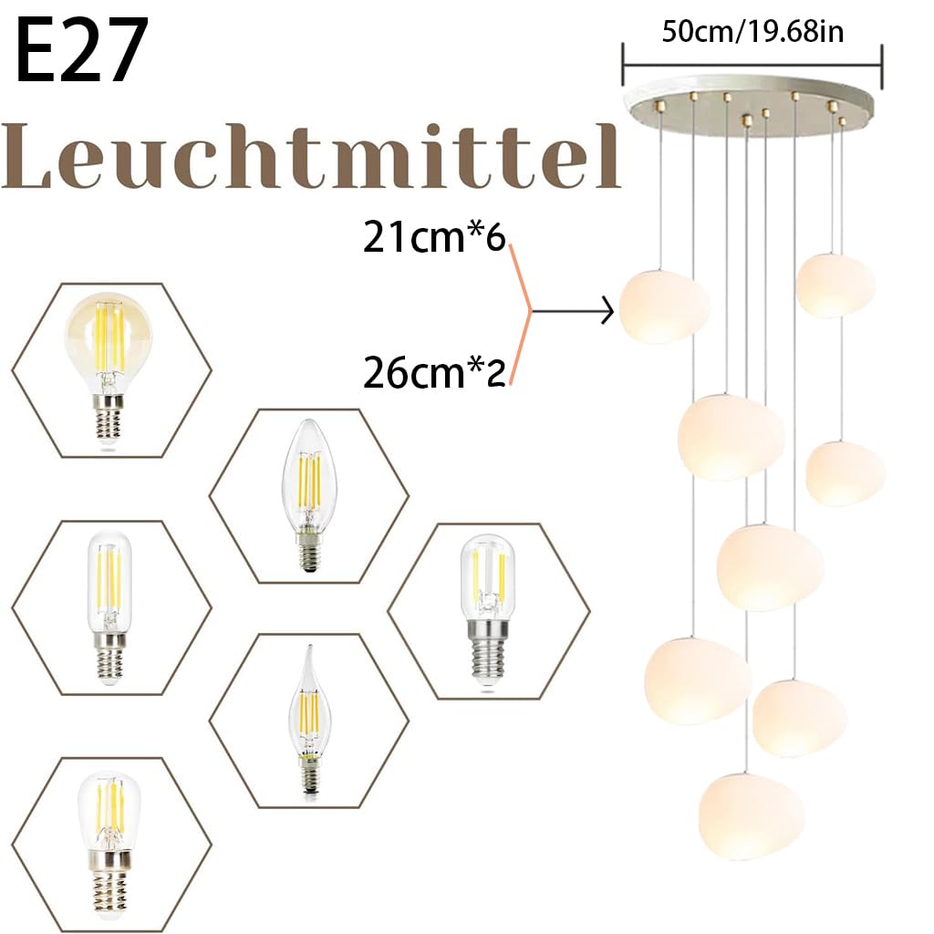 Nowoczesny Minimalistyczny Żyrandol Białe Kamienki Wisiec Światło Lampy Wieśne Schodowe Villa Regulowana Wysokością Używany Do Pomieszczeń Dziennych Wille Schody Budynki Podwójne(Eight heads)