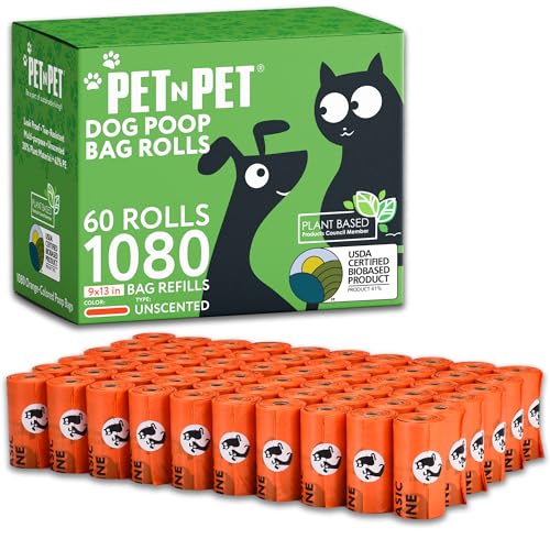 Pet N Pet 1080 Counts Orange Poop Bags for Dogs, 41% Plant Based ...