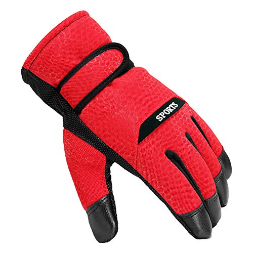 Guantes cálidos de esquí resistentes a las heladas de invierno para mujer, guantes de mano y hombres, guantes de tela negra para mujer (rojo, talla única)