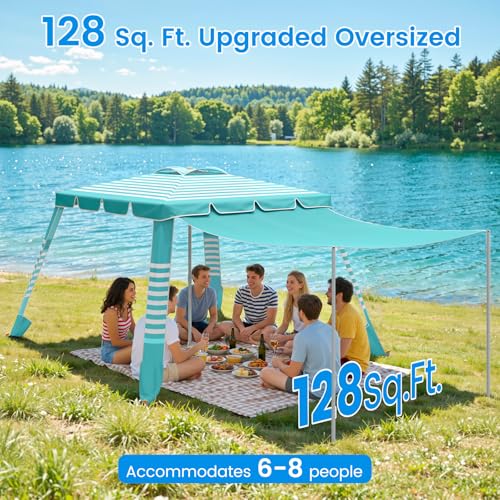 MoKo Beach Cabana,120 Sq. Ft. Large Beach Canopy Tent Sun Shade, UPF 50+ Protection Easy Setup Beach Tent, Adjustable Height Wind Resistant Cabana Sun Shelter for Whole Family, Light Green Stripes - image 2