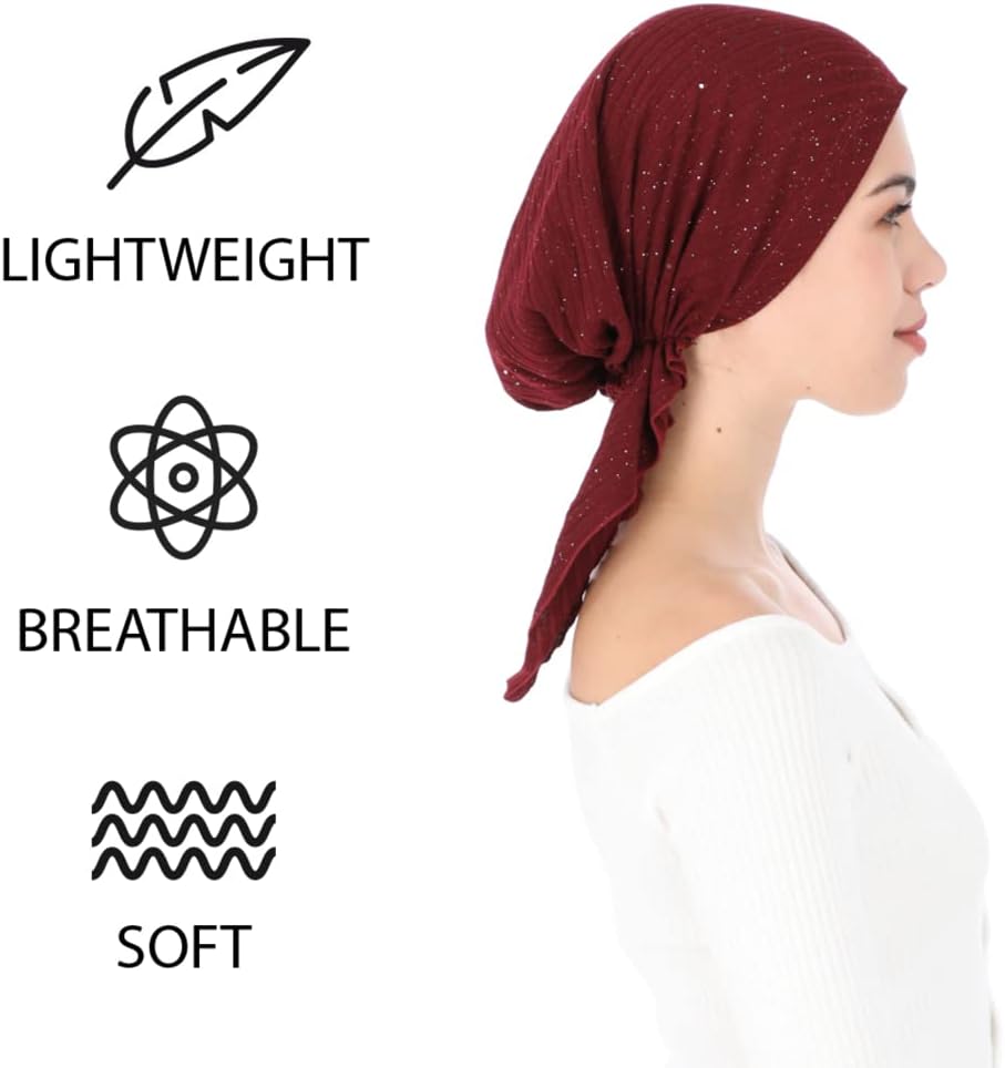 Madison Headwear Pretied Head Scarves for Women Featuring A Unique Sparkly Foil Finish and Stretchy Ribbed Fabric - Image 5