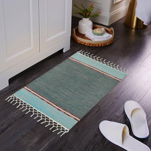 Image of Anti Slip Rectangular Door Mat, Pure Cotton, 40X60 Cm, Water Absorbing, Machine Washable Floor Mats, Best Use In Bathroom, Kitchen, Bedroom Etc. Multicolor. Pack Of 3