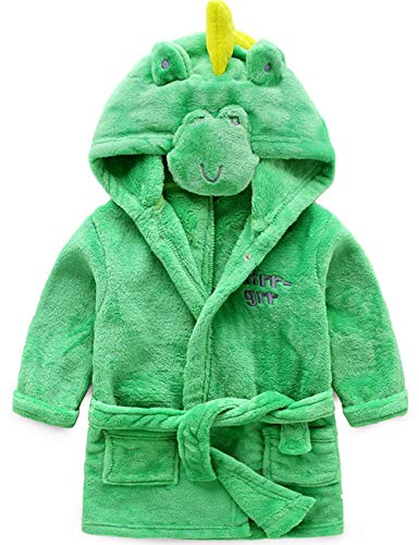 Toddler Kids Cartoon Hooded Plush Robe Animal Pajamas Fleece Bathrobe Children Sleepwear (5T, Dinosaur)