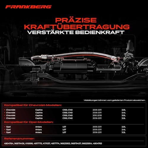Frankberg 2x Handbremsseile Scheibenbremse Hinten Links Rechts Kompatibel mit Captiva C100 C140 2.0L-3.2L 2006-2018 Antara L07 2.0L-3.2L 2006-2024 Replace# 96879437