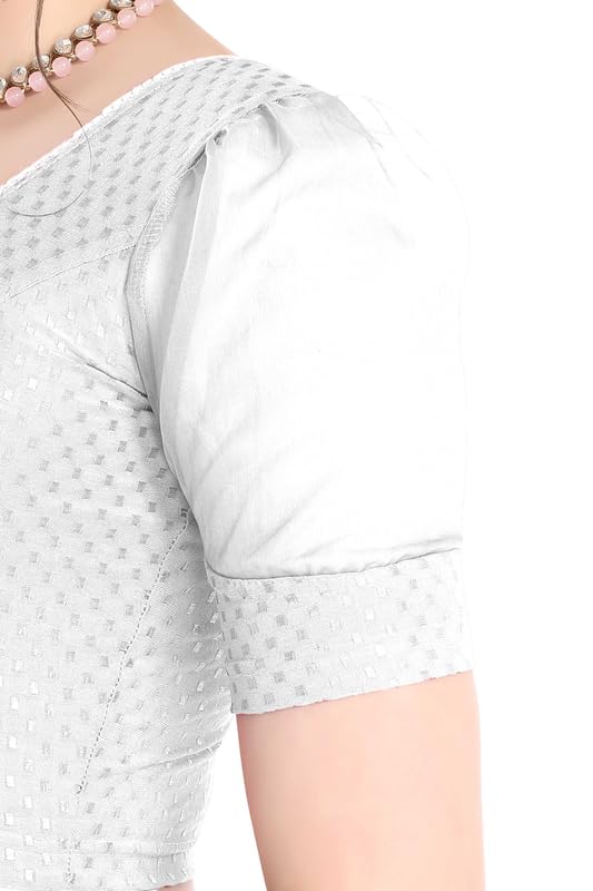 Image of FINESTFIT Stay On Trend Fashion 100% Cotton Readymade Blouses for Women,Round Neckline with Organza Balloon Sleeves.