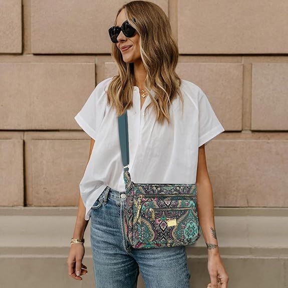Image of Women Sling-body Bag Waterproof Nylon Multi-layer Sling Bag Casual Satchel Bag Shoulder Bag Messenger Bag Travel Sling-body Bag Day Pack Card Holder Black and Silver.